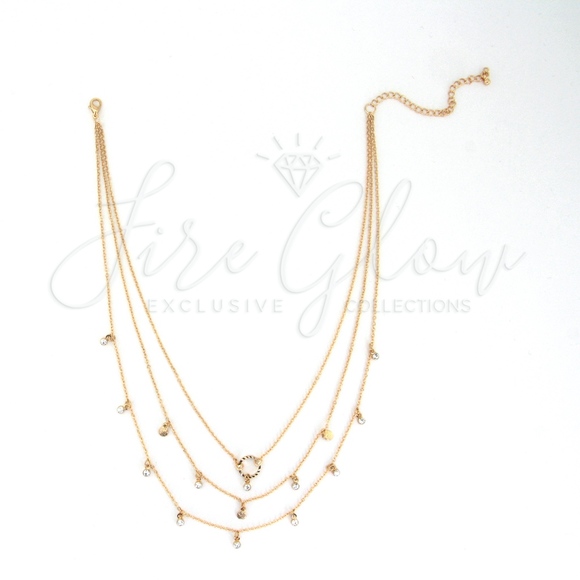 Layered Rhinestone Gold Tone Short Necklace - Picture 7 of 7